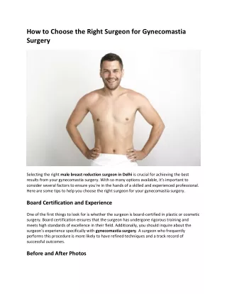 How to Choose the Right Surgeon for Gynecomastia Surgery