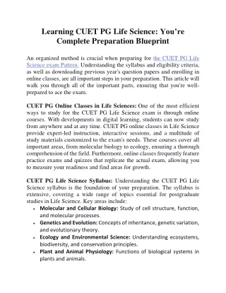 learning cuet pg life science you r e complete
