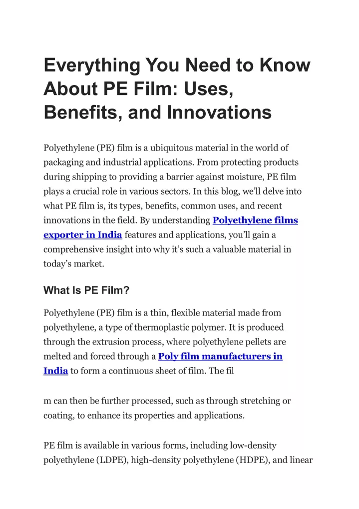 everything you need to know about pe film uses