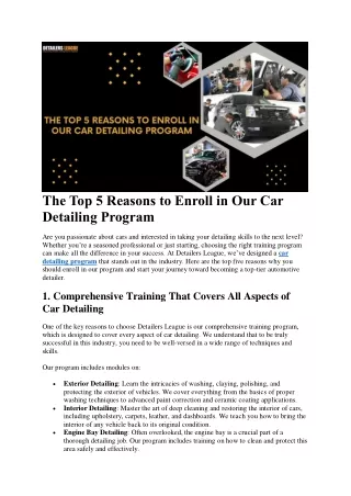 the top 5 reasons to enroll in our car detailing