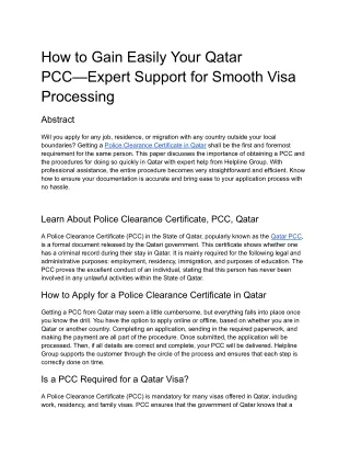 How to Gain Easily Your Qatar PCC—Expert Support for Smooth Visa Processing