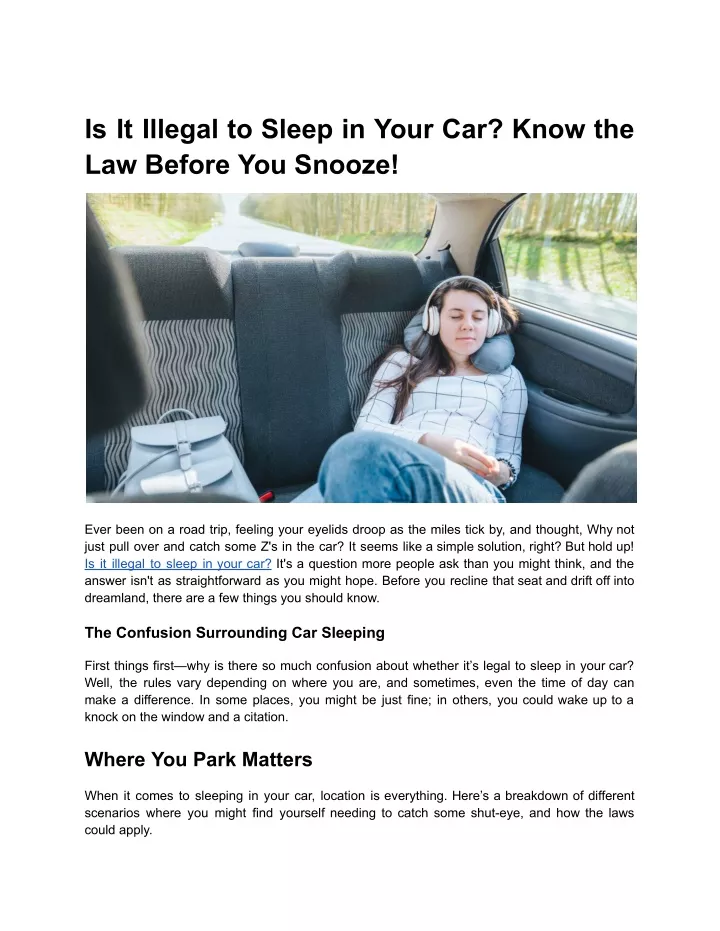 is it illegal to sleep in your car know