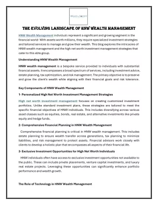 The Evolving Landscape of HNW Wealth Management