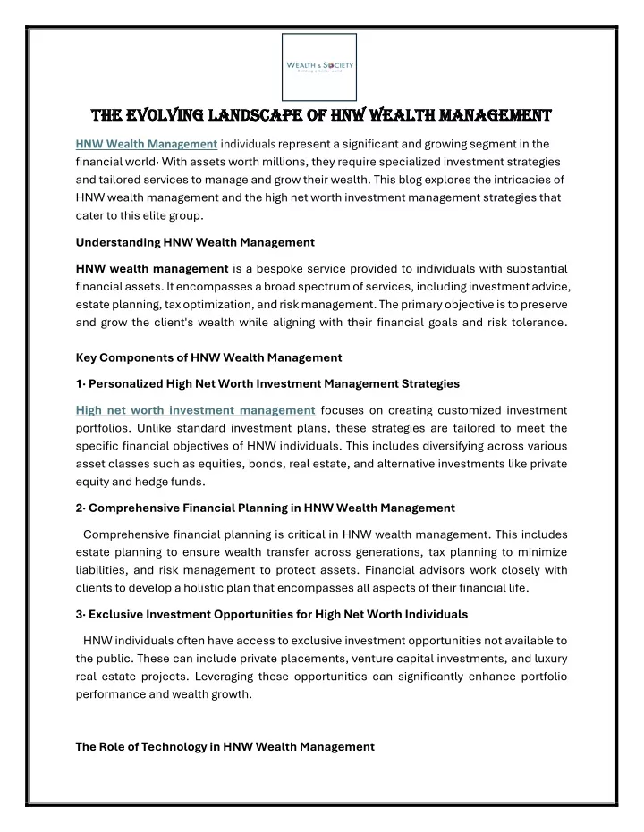 the evolving landscape of hnw wealth management