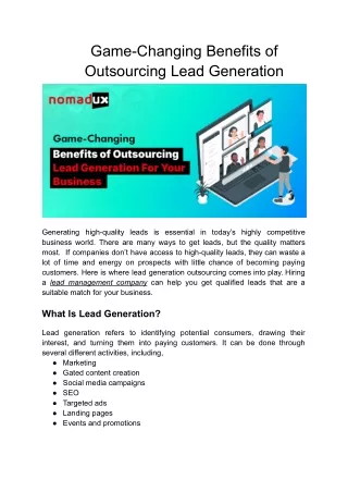 game changing benefits of outsourcing lead