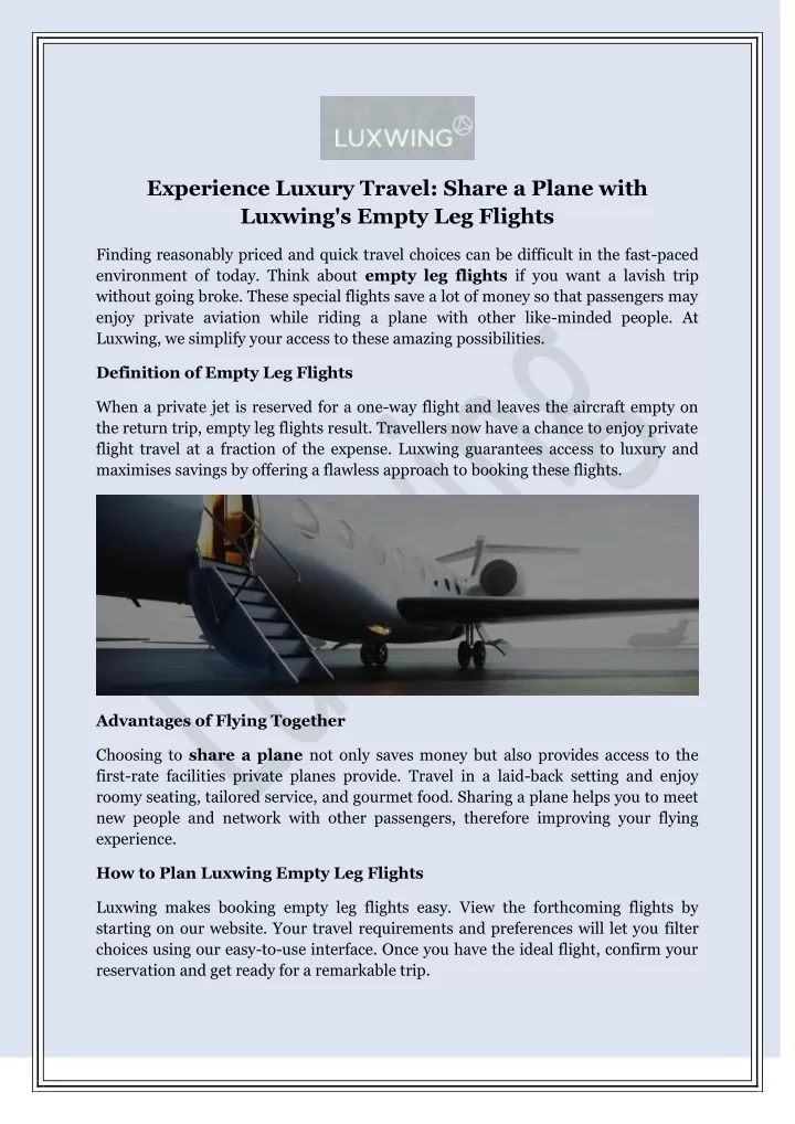 experience luxury travel share a plane with