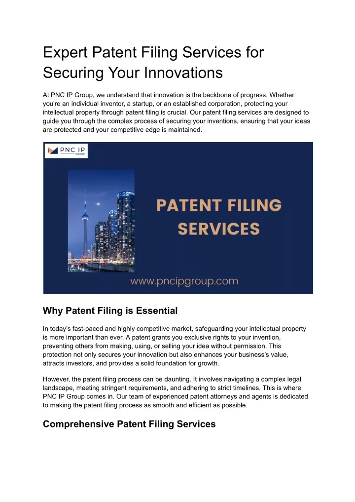 expert patent filing services for securing your