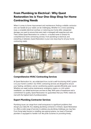 Why Quest Restoration Inc is Your One-Stop Shop for Home Contracting Needs