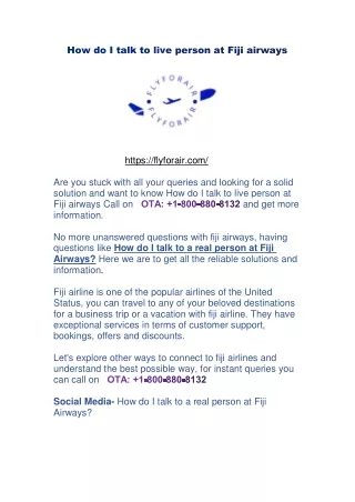 How do I talk to live person at Fiji airways