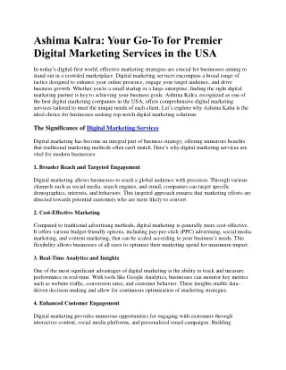 Ashima Kalra Premier Digital Marketing Services in USA