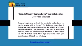 Orange County Lemon Law: Your Solution for Defective Vehicles