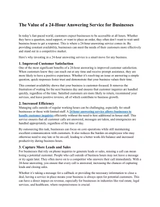 The Value of a 24-Hour Answering Service for Businesses