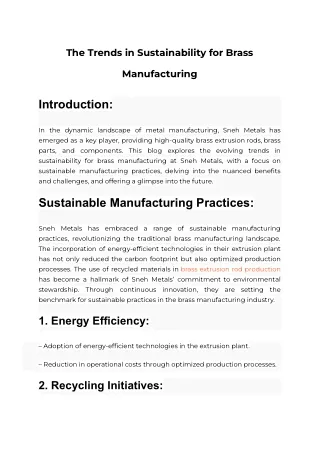 The Trends in Sustainability for Brass Manufacturing