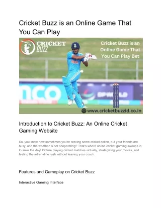 Cricket Buzz is an Online Game That You Can Play Bet