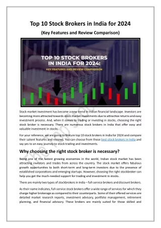 Top 10 Stock Brokers in India for 2024: Key Features and Review Comparison