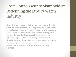 From Connoisseur to Shareholder: Redefining the Luxury Watch Industry