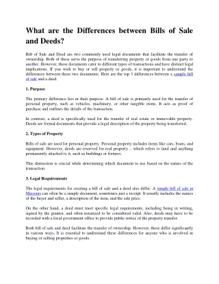 what are the differences between bills of sale