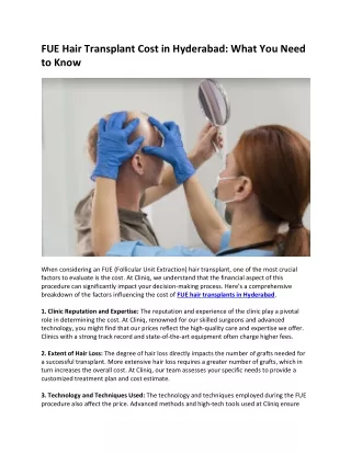 FUE Hair Transplant Cost in Hyderabad: What You Need to Know