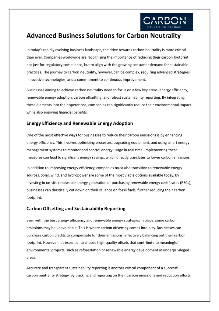 advanced business solutions for carbon neutrality