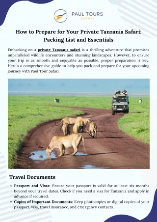 How to Prepare for Your Private Tanzania Safari Packing List and Essentials