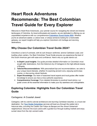 Heart Rock Adventures Recommends_ The Best Colombian Travel Guide for Every Explorer