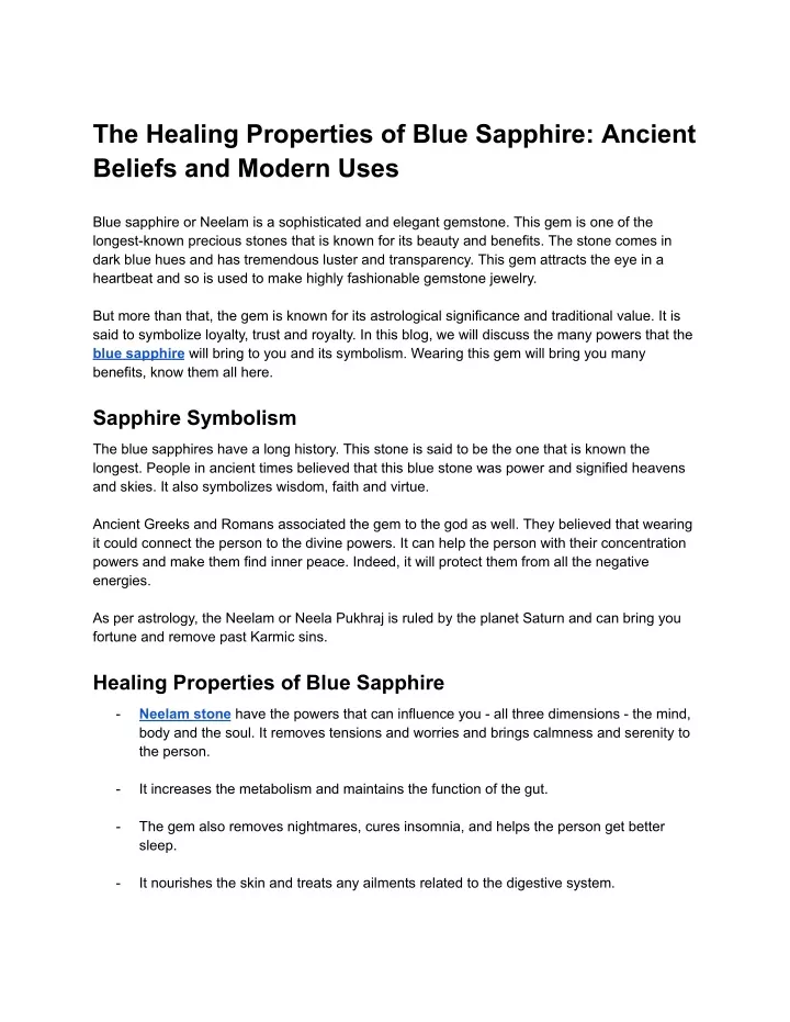 the healing properties of blue sapphire ancient