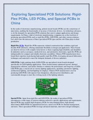 Exploring Specialized PCB Solutions Rigid-Flex PCBs, LED PCBs, and Special PCBs in China