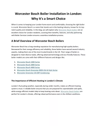 Worcester Bosch Boiler Installation in London: Why It's a Smart Choice