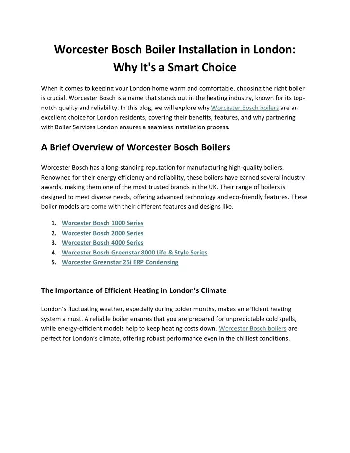 worcester bosch boiler installation in london