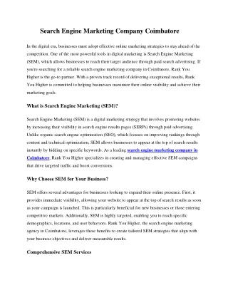 Search Engine Marketing Company Coimbatore