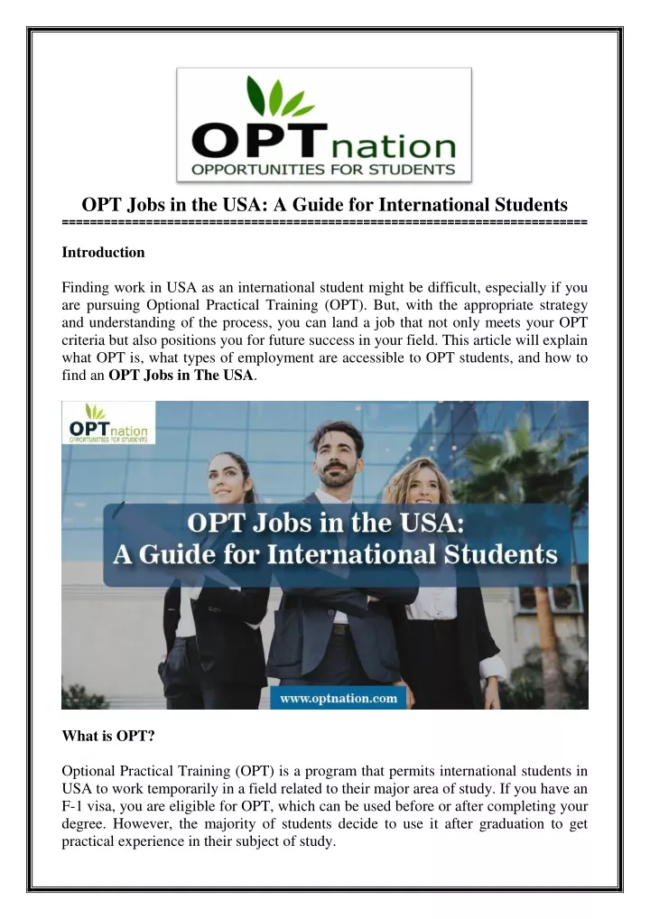 opt jobs in the usa a guide for international