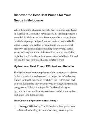Discover the Best Heat Pumps for Your Needs in Mel