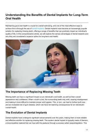 Understanding the Benefits of Dental Implants for Long-Term Oral Health