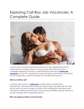 Exploring Call Boy Job Vacancies A Complete Guide