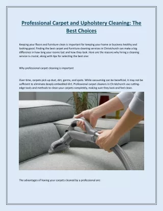 Professional Carpet and Upholstery Cleaning The Best Choices