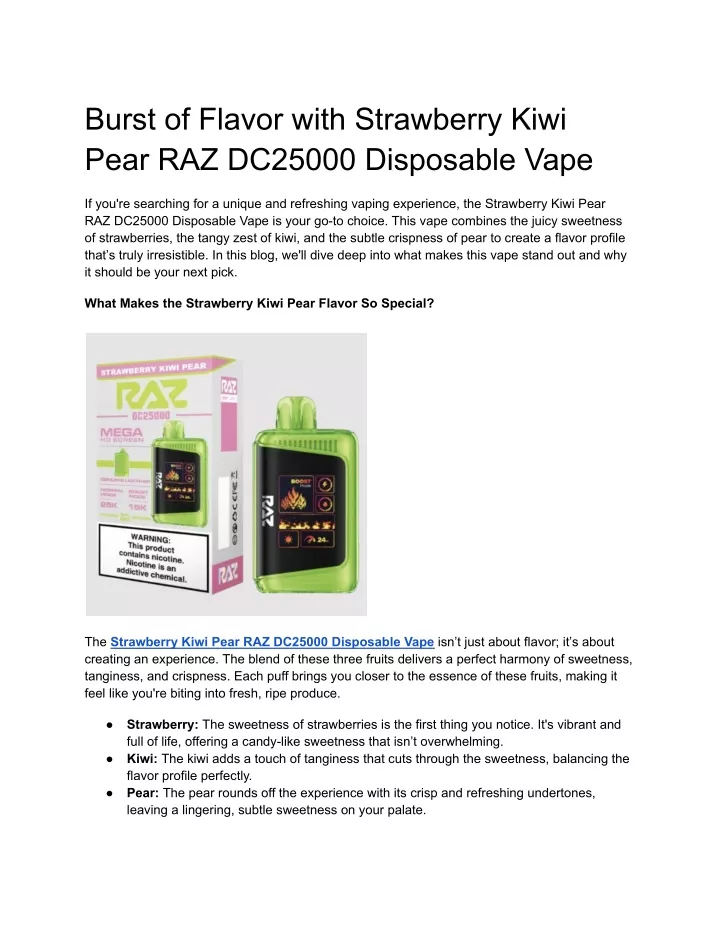 PPT - Burst of Flavor with Strawberry Kiwi Pear RAZ DC25000 Disposable ...