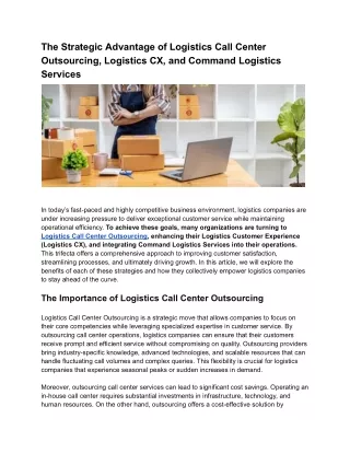 The Strategic Advantage of Logistics Call Center Outsourcing, Logistics CX, and Command Logistics Services