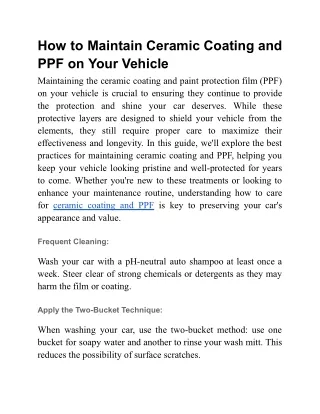 How to Maintain Ceramic Coating and PPF on Your Vehicle