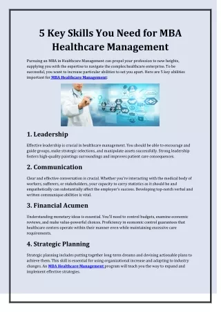 5 Key Skills You Need for MBA Healthcare Management