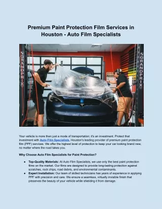 Premium Paint Protection Film Services in Houston - Auto Film Specialists