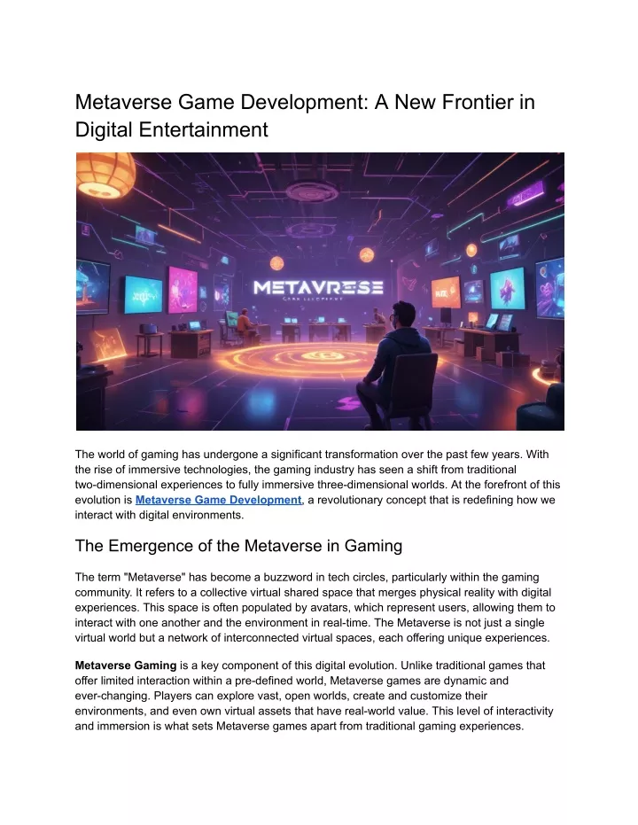 metaverse game development a new frontier