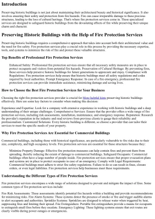 Preserving Historic Buildings with the Help of Fire Protection Services