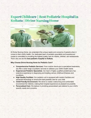 Expert Childcare | Best Pediatric Hospital in Kolkata | Divine Nursing Home