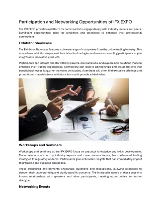 Participation and Networking Opportunities of iFX EXPO