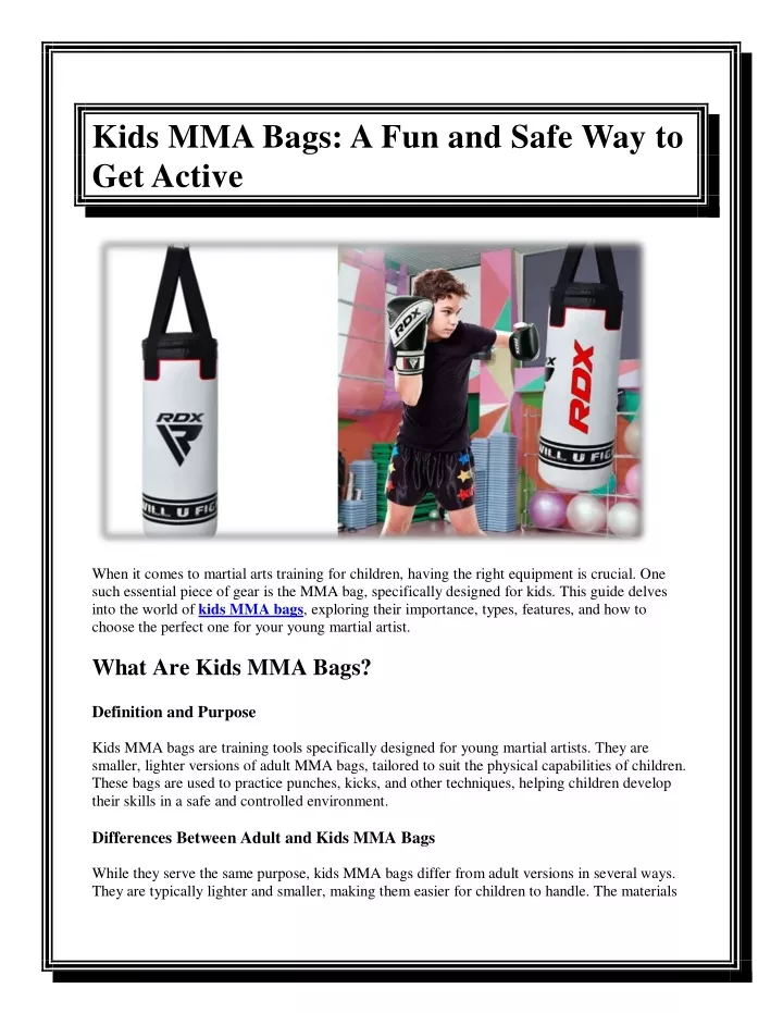 kids mma bags a fun and safe way to get active