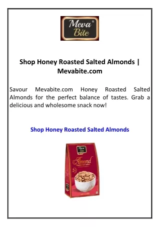 Shop Honey Roasted Salted Almonds  Mevabite.com