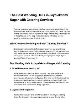 The Best Wedding Halls in Jayalakshmi Nagar with Catering Services