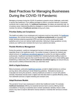 Best Practices for Managing Businesses During the COVID-19 Pandemic