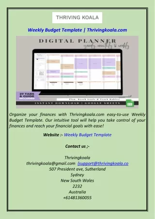 Weekly Budget Template  Thrivingkoala.com