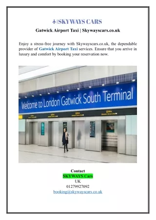 Gatwick Airport Taxi | Skywayscars.co.uk